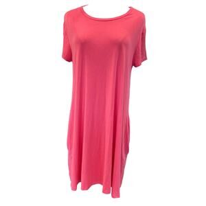 Piko 1988 Bamboo Coral Dress Boho Lagenlook Casual Cap Sleeve Pockets Size LG